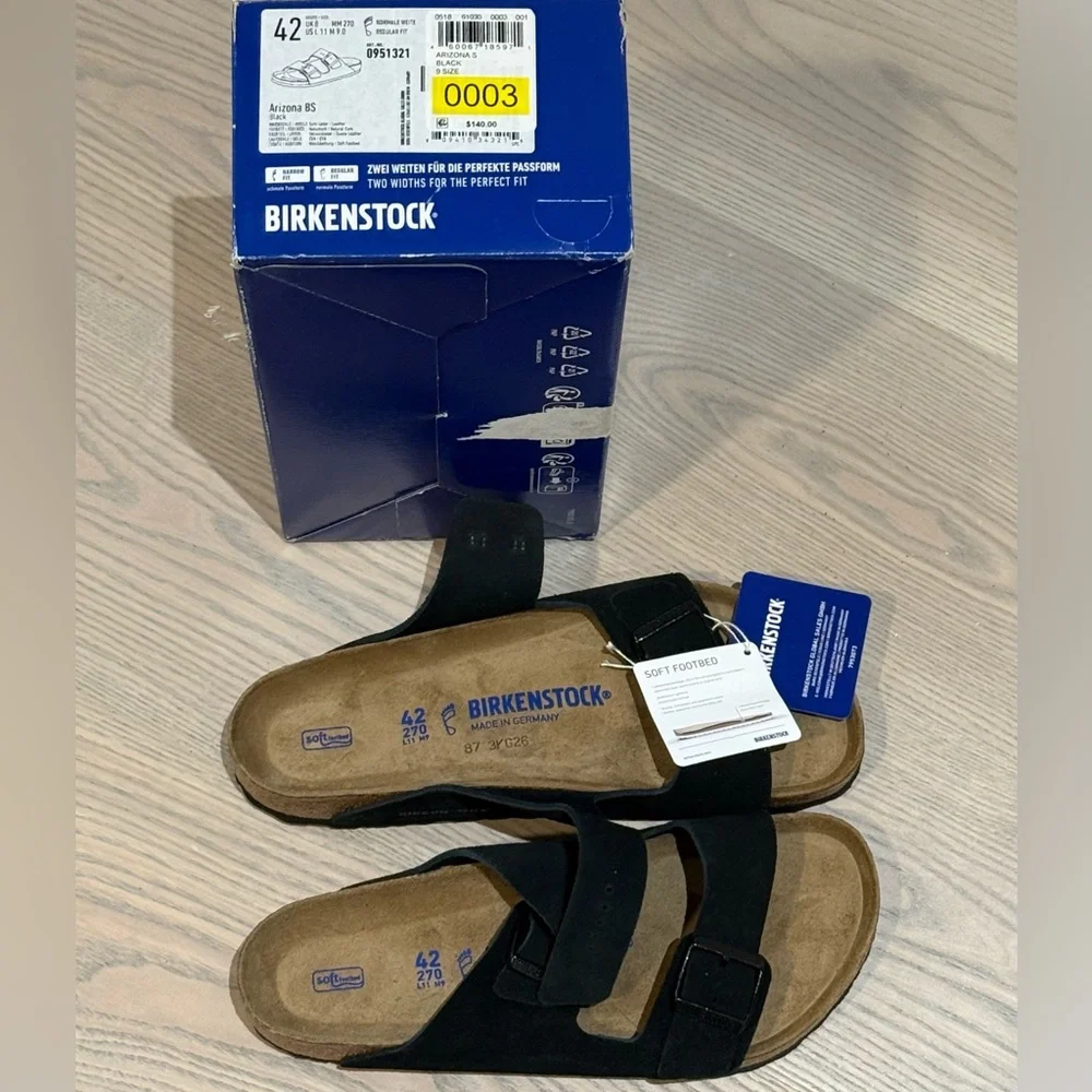 • Birkenstock • Arizona • Soft Footbed Black Suede Leather • NEW NWT